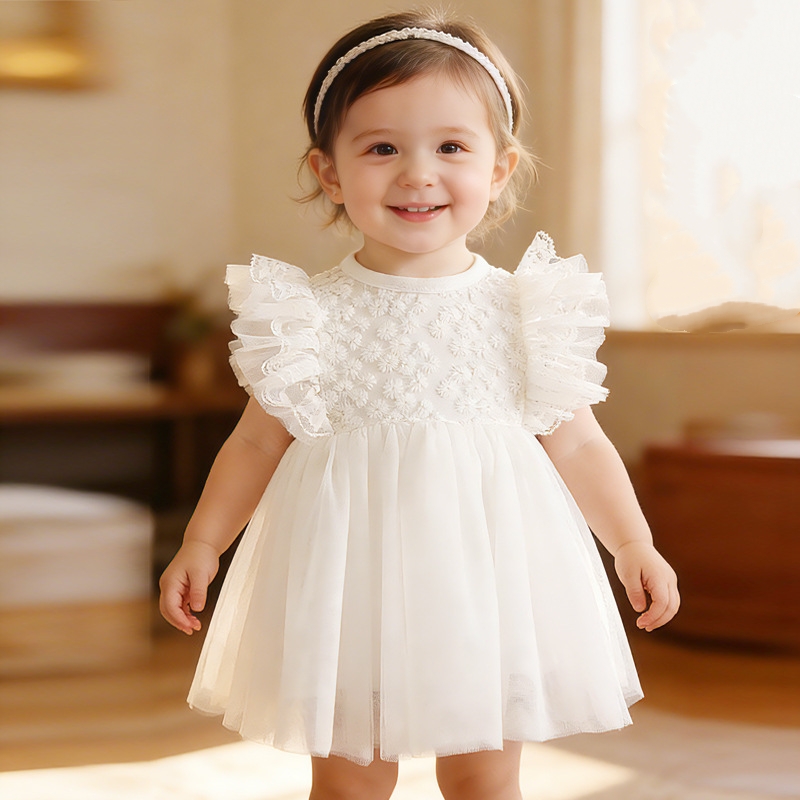 Baby Nursery Embroidery - فستان زفاف مكشكش من الدانتيل ،