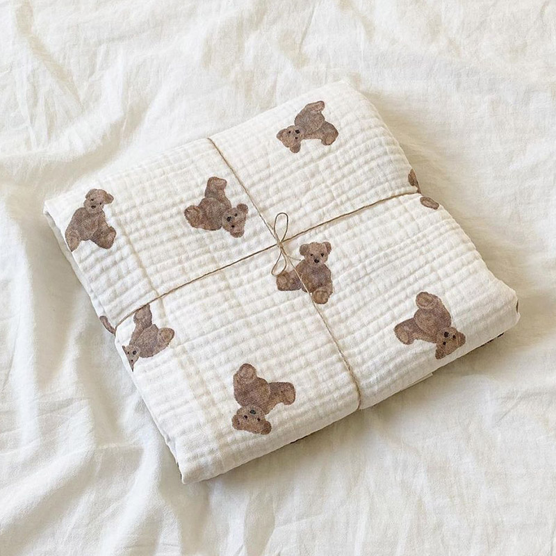 Swaddle Blanket Muslin - الدب طباعة الطفل البطانيات الوليد الشاش