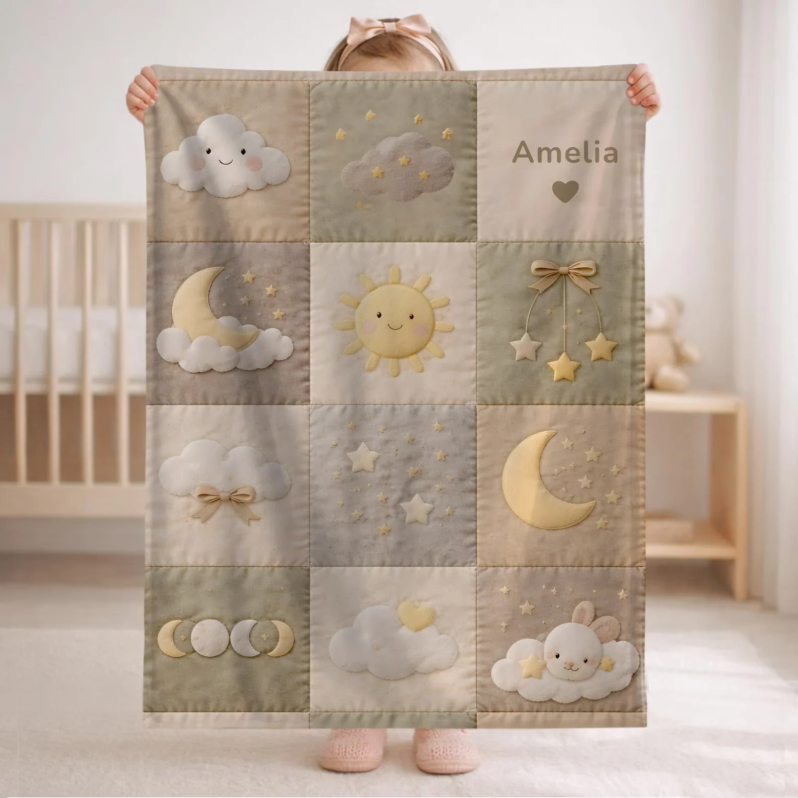 Baby Nursery Quilts - بطانية أطفال مرقعة مع اسم، تصميم