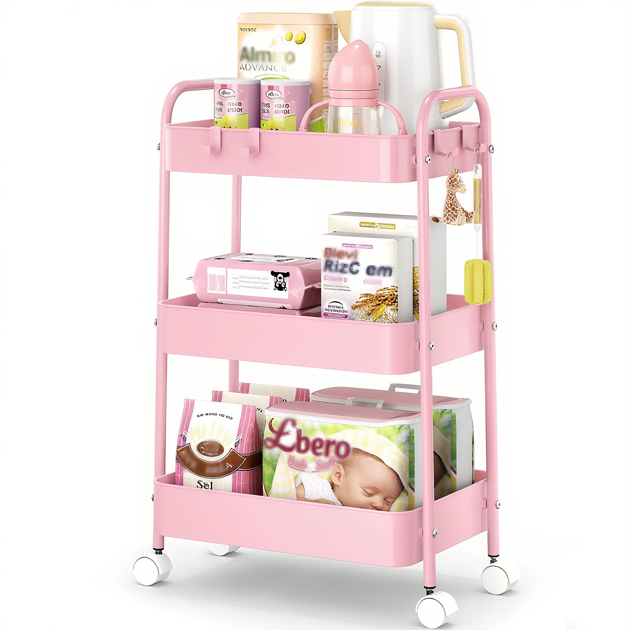 Baby Nursery Organizer - عربة تخزين معدنية بثلاث طبقات مع
