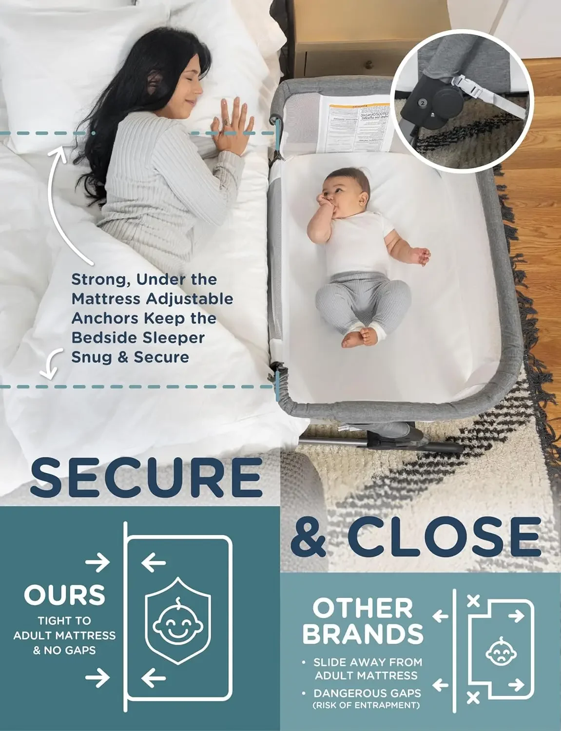 Bassinet Bedside Sleeper - سرير أطفال بجانب السرير مع 6