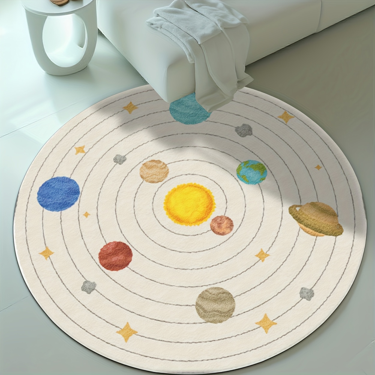 Baby Nursery Cushion - سجادة أرضية دائرية لطيفة بتصميم كواكب