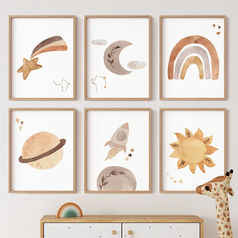 Baby Nursery Murals - لوحات قماشية مطبوعة بتصميمات قوس قزح
