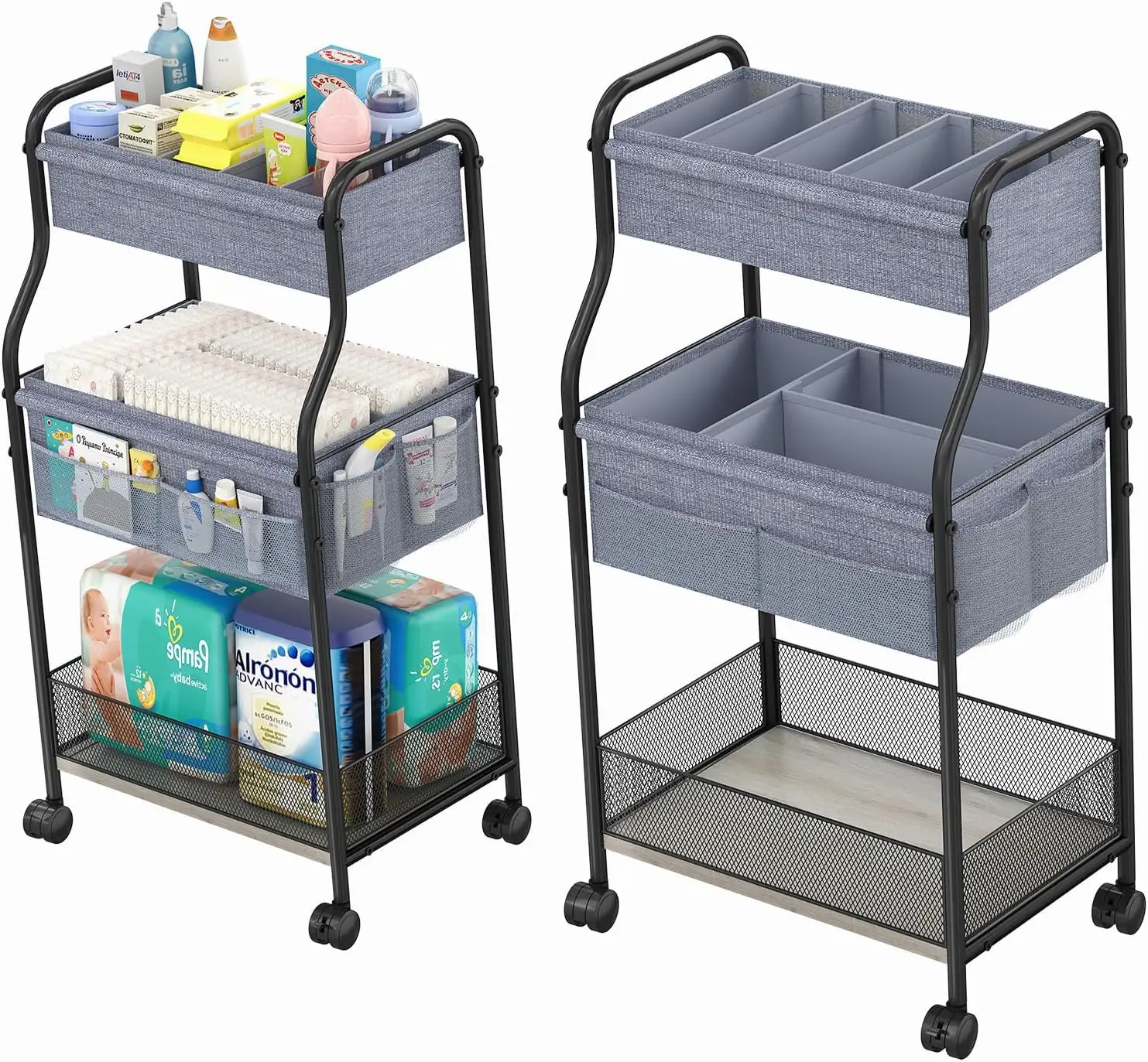 Baby Nursery Utility Cart - عربة تخزين وتنظيم حفاضات الأطفال بثلاث