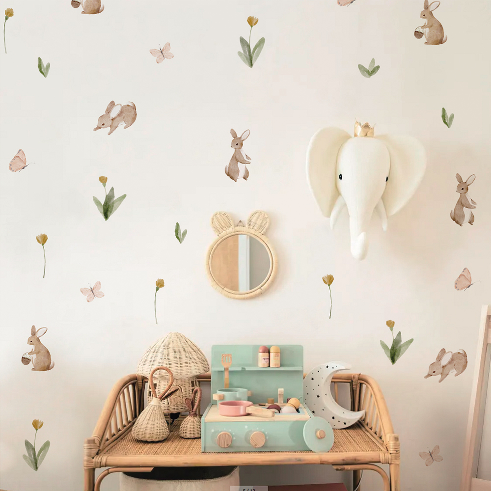 Baby Nursery Labels - ملصقات حائط للأطفال بألوان مائية لطيفة