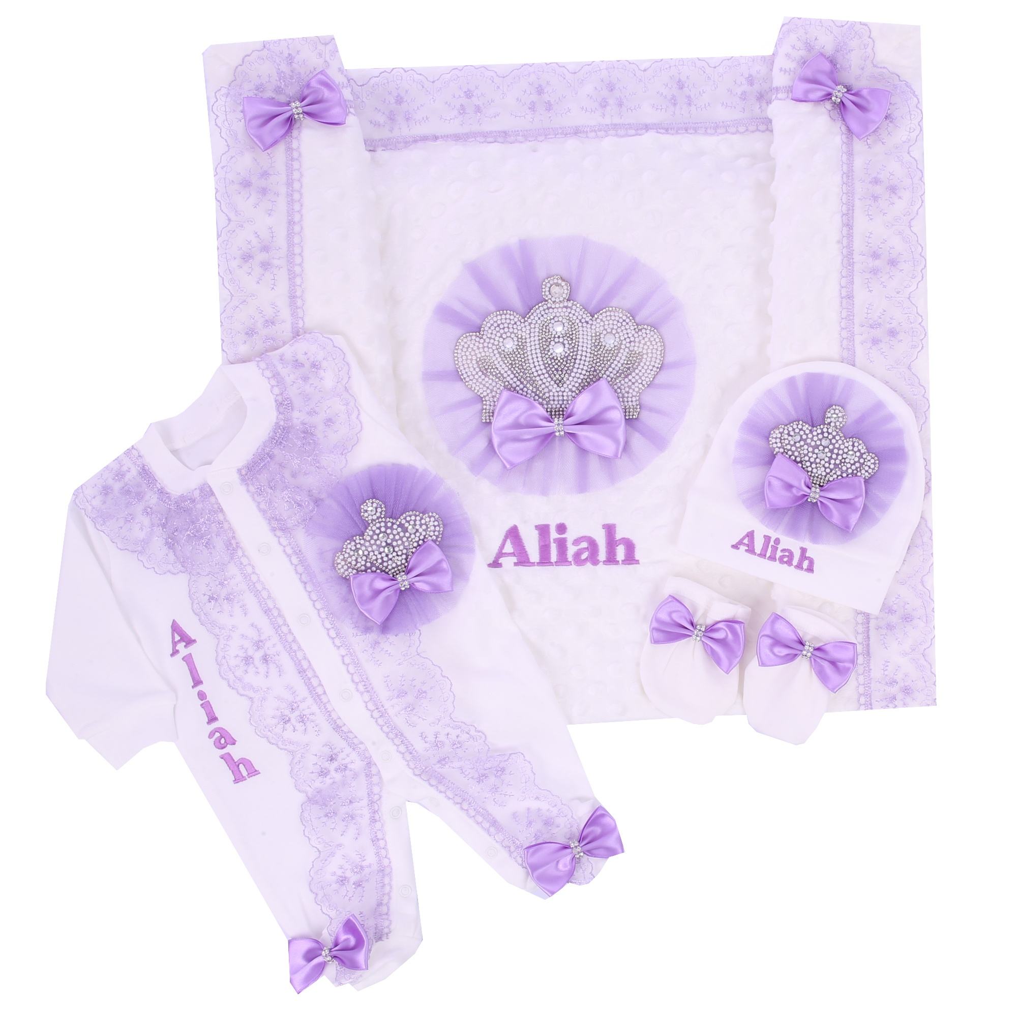 Baby Nursery Embroidery - الخزامى الدانتيل 5 قطعة طفلة Layette