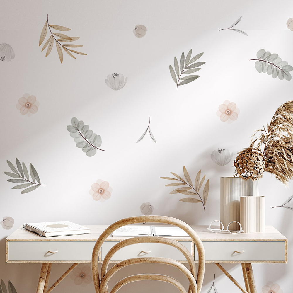 Baby Nursery Murals - بوهو يترك النباتية DIY جدار الشارات