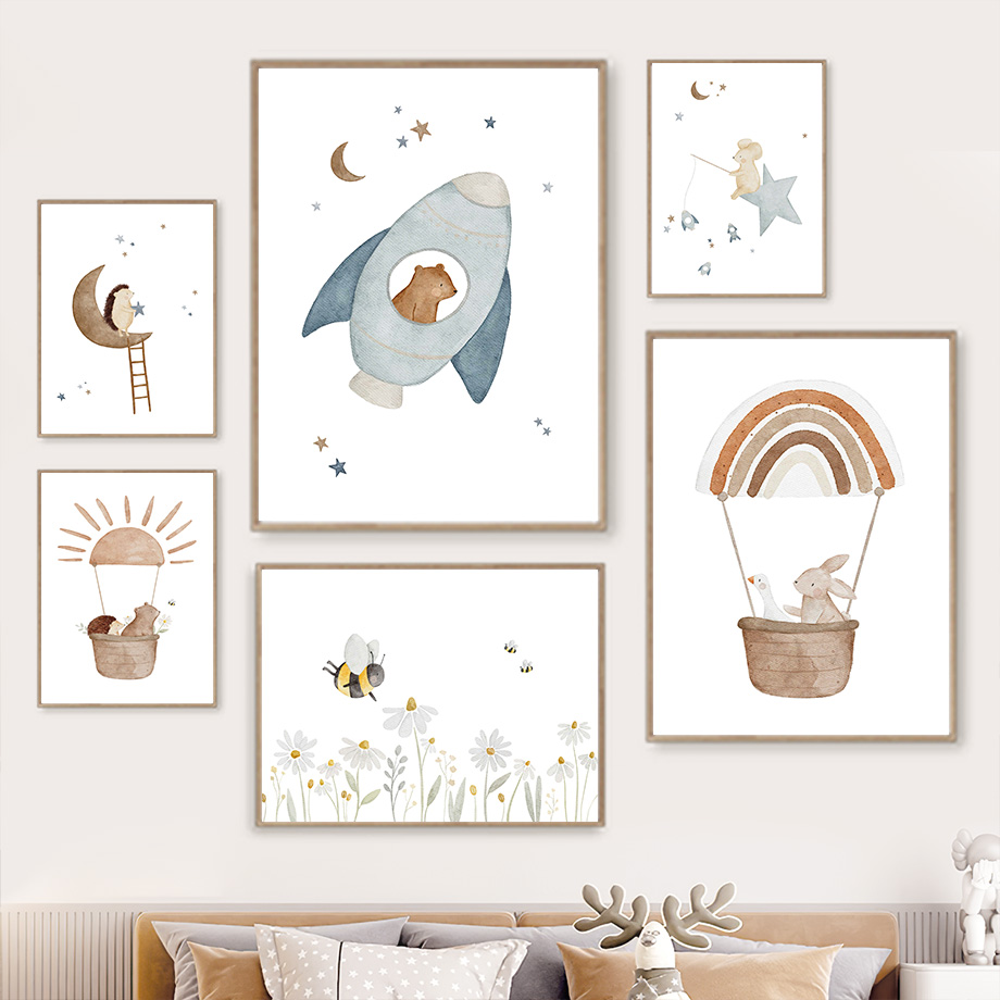 Baby Nursery Murals - حيوانات كرتونية حضانة جدارية فنية جدارية