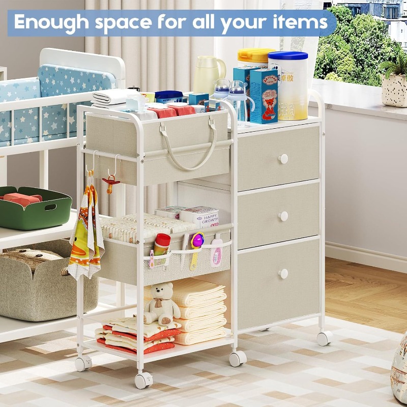 سعة كبيرة حفاضات الطفل المنظم  - مراجعة Baby Nursery Utility Cart وسعره