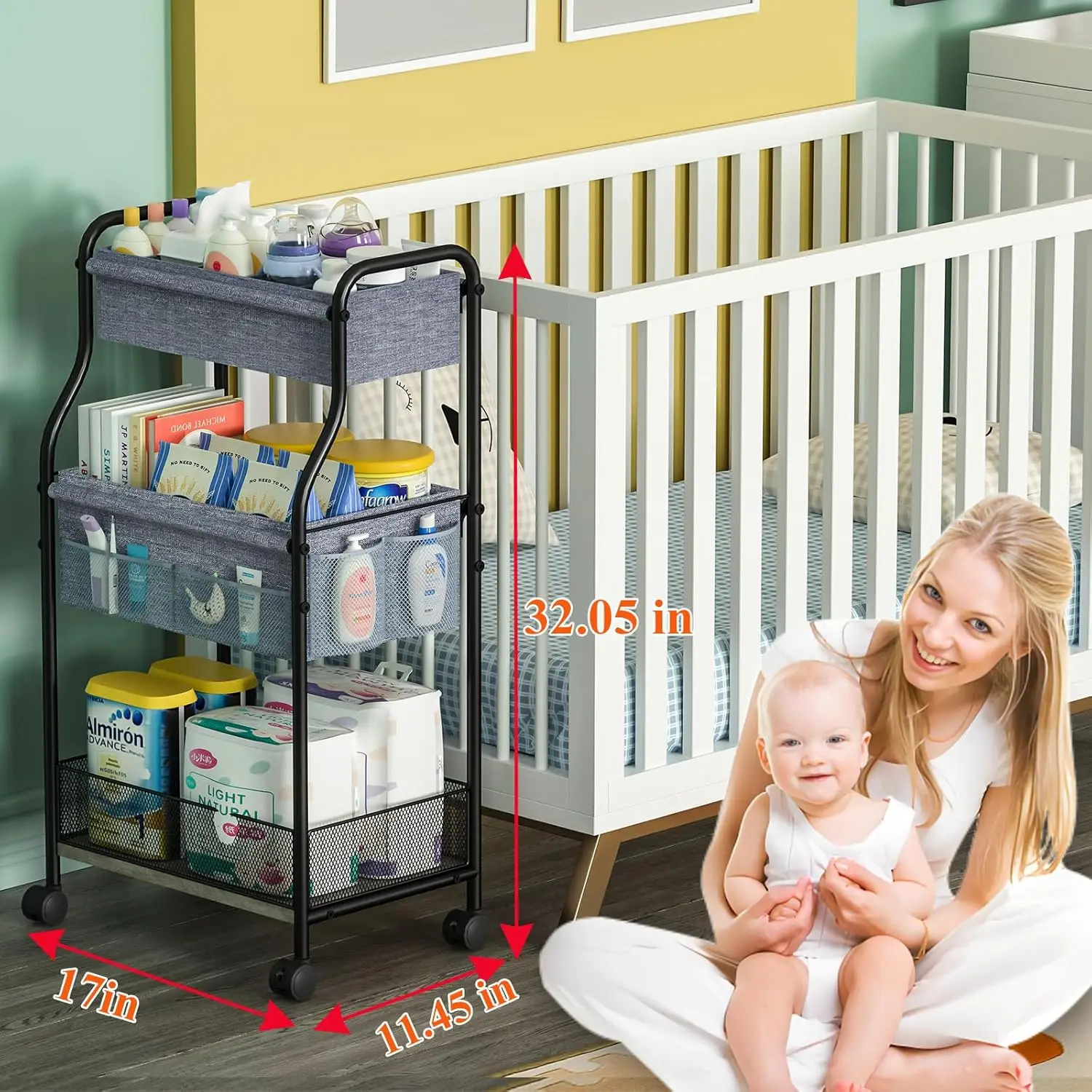 عربة تخزين وتنظيم حفاضات الأطف - مراجعة Baby Nursery Utility Cart وسعره