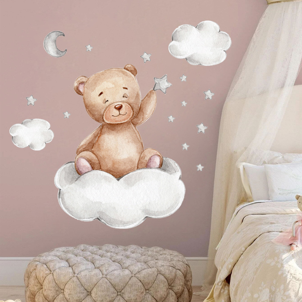 ملصقات جدارية على شكل دب وقمر  - مراجعة Baby Nursery Murals وسعره